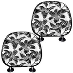 White And Black Lily Pattern Print Car Headrest Covers