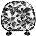 White And Black Lily Pattern Print Car Headrest Covers