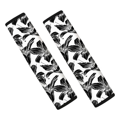 White And Black Lily Pattern Print Car Seat Belt Covers