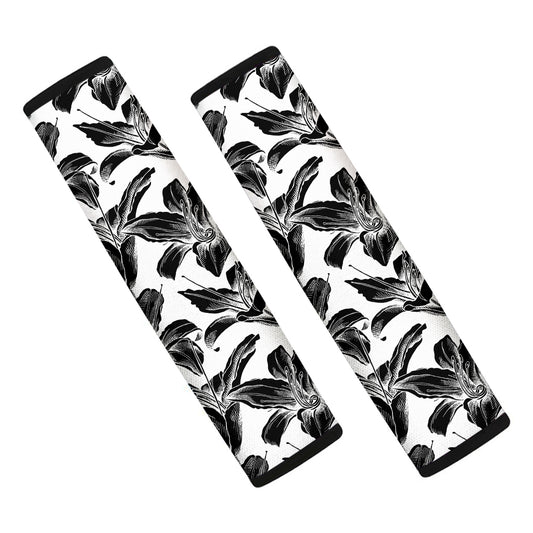 White And Black Lily Pattern Print Car Seat Belt Covers