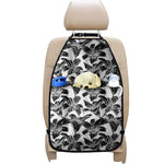 White And Black Lily Pattern Print Car Seat Organizers