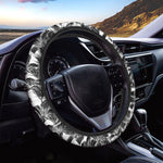 White And Black Lily Pattern Print Car Steering Wheel Cover