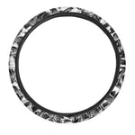 White And Black Lily Pattern Print Car Steering Wheel Cover