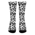 White And Black Lily Pattern Print Crew Socks