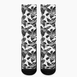 White And Black Lily Pattern Print Crew Socks