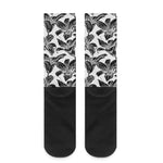 White And Black Lily Pattern Print Crew Socks