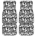 White And Black Lily Pattern Print Front and Back Car Floor Mats