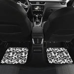 White And Black Lily Pattern Print Front and Back Car Floor Mats