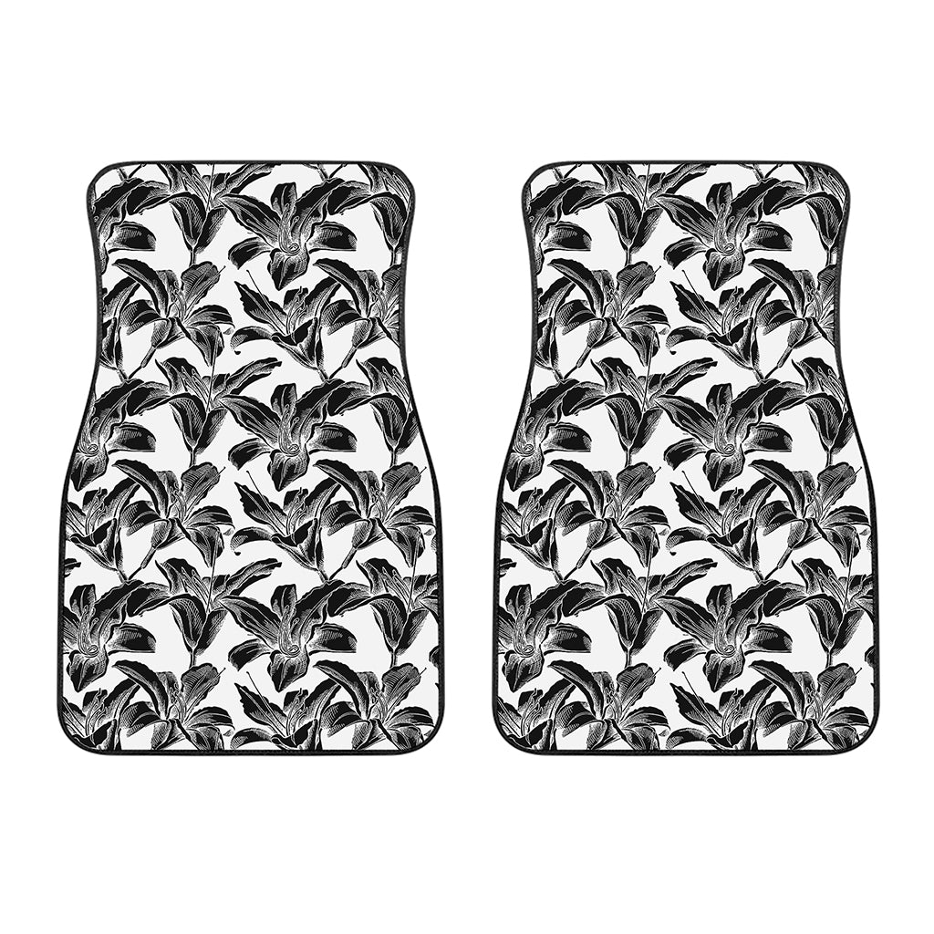 White And Black Lily Pattern Print Front Car Floor Mats