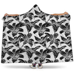 White And Black Lily Pattern Print Hooded Blanket