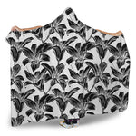 White And Black Lily Pattern Print Hooded Blanket