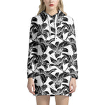 White And Black Lily Pattern Print Hoodie Dress
