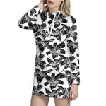 White And Black Lily Pattern Print Hoodie Dress