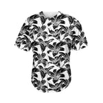 White And Black Lily Pattern Print Men's Baseball Jersey