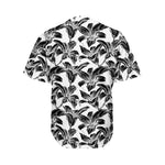 White And Black Lily Pattern Print Men's Baseball Jersey