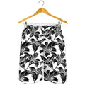 White And Black Lily Pattern Print Men's Shorts