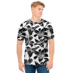 White And Black Lily Pattern Print Men's T-Shirt
