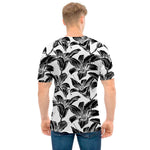 White And Black Lily Pattern Print Men's T-Shirt