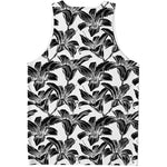 White And Black Lily Pattern Print Men's Tank Top