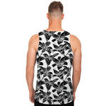 White And Black Lily Pattern Print Men's Tank Top
