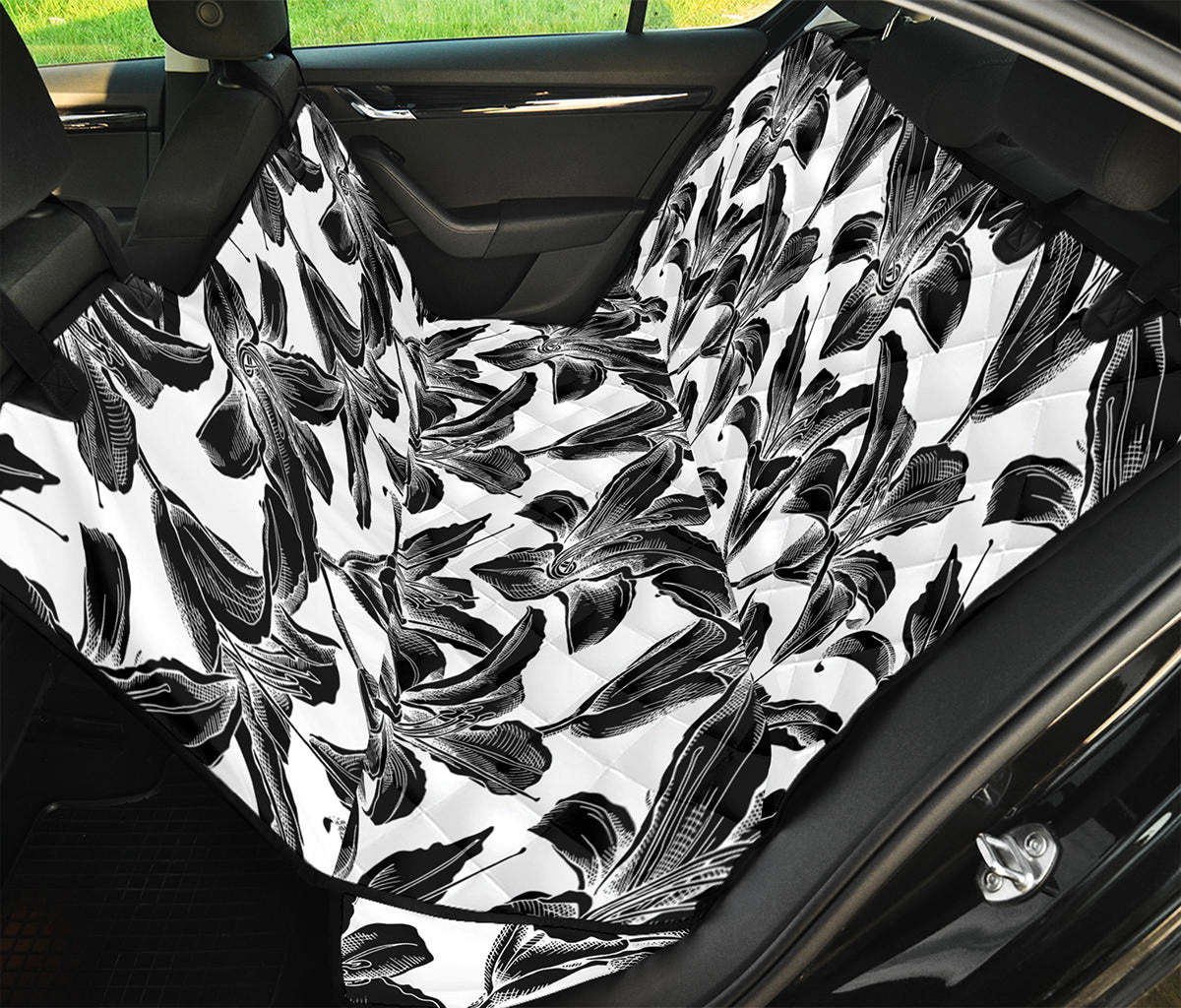 White And Black Lily Pattern Print Pet Car Back Seat Cover