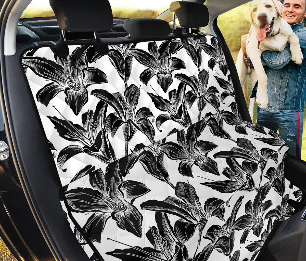 White And Black Lily Pattern Print Pet Car Back Seat Cover