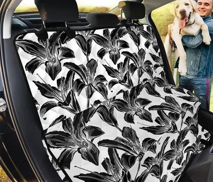 White And Black Lily Pattern Print Pet Car Back Seat Cover