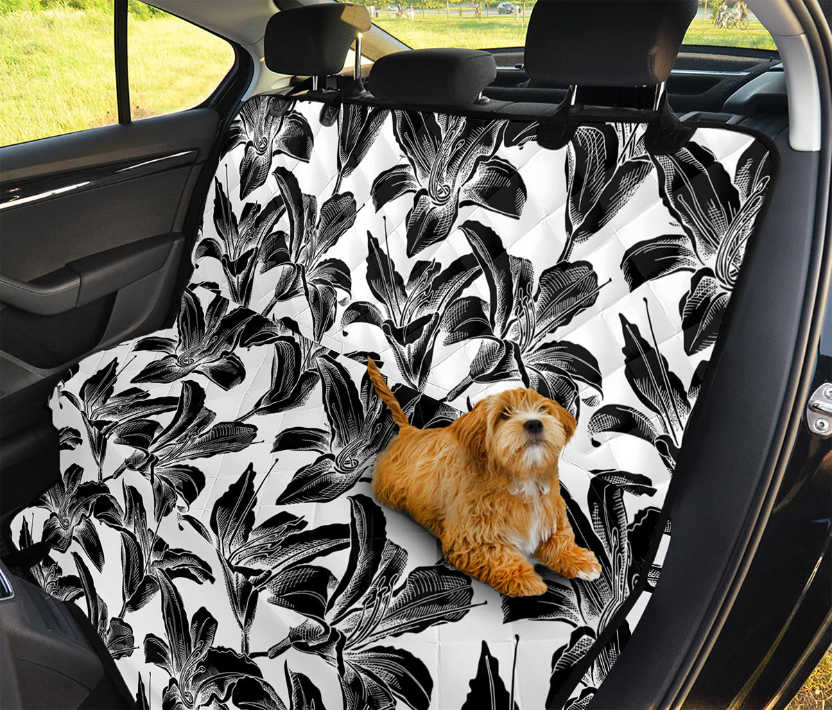 White And Black Lily Pattern Print Pet Car Back Seat Cover