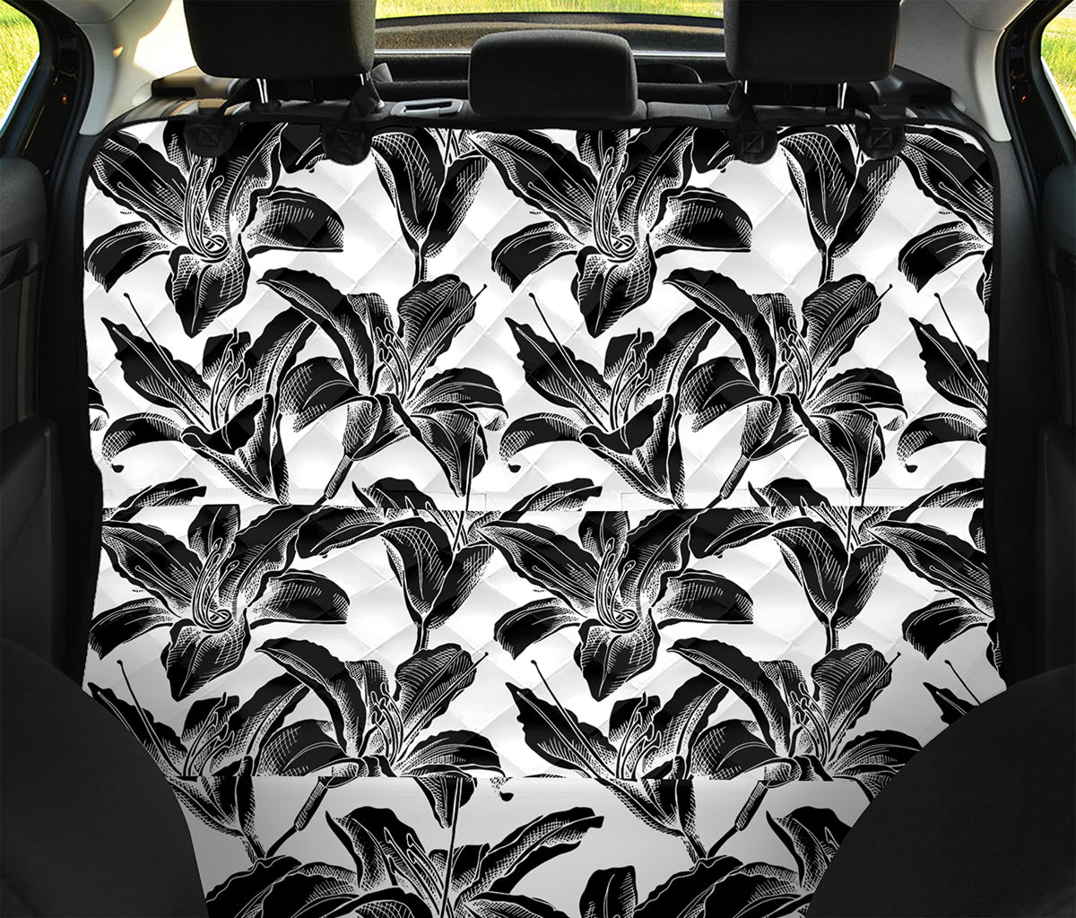 White And Black Lily Pattern Print Pet Car Back Seat Cover