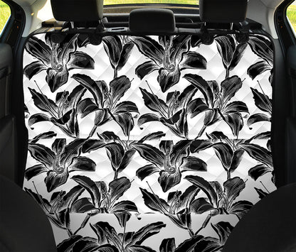 White And Black Lily Pattern Print Pet Car Back Seat Cover