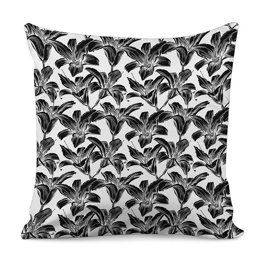 White And Black Lily Pattern Print Pillow Cover
