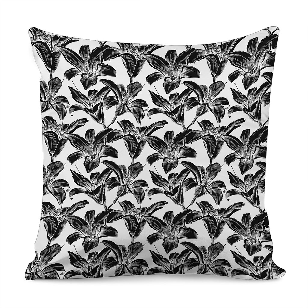 White And Black Lily Pattern Print Pillow Cover