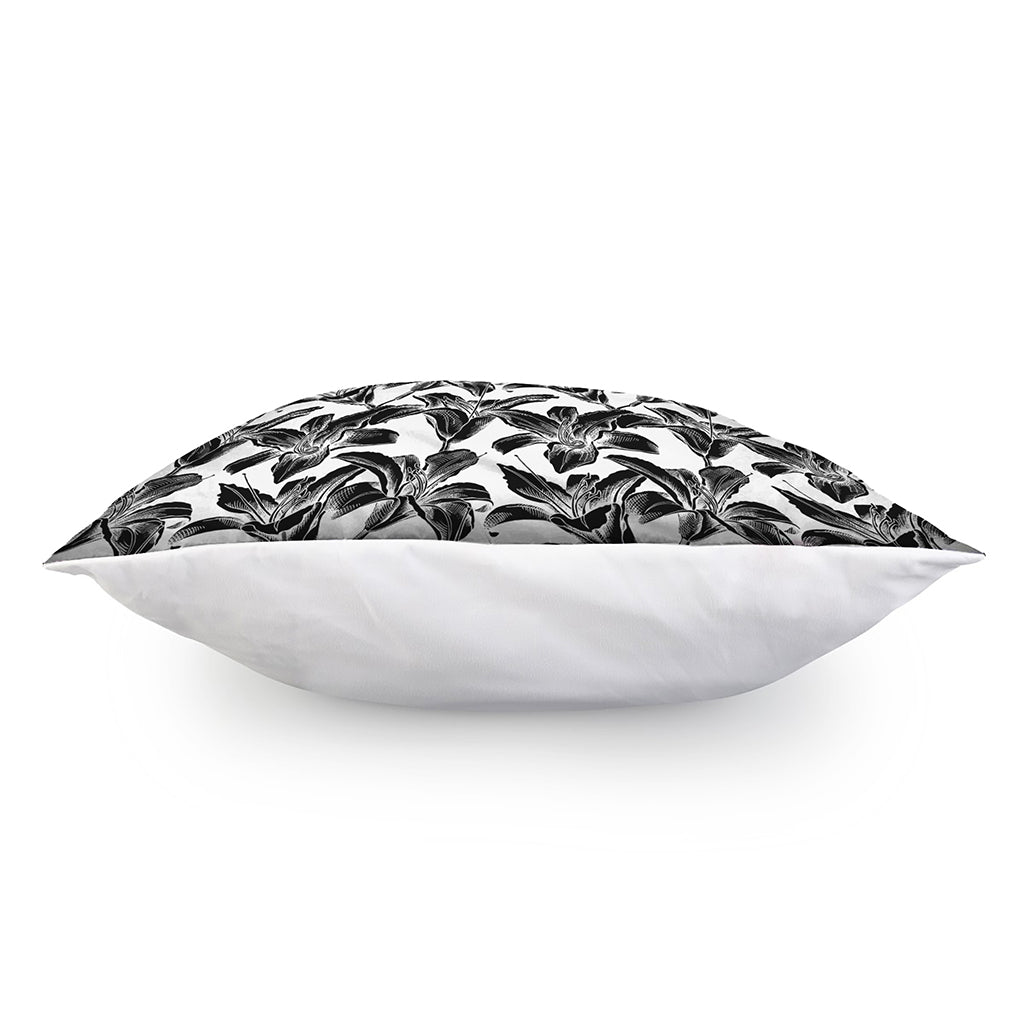 White And Black Lily Pattern Print Pillow Cover