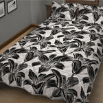 White And Black Lily Pattern Print Quilt Bed Set