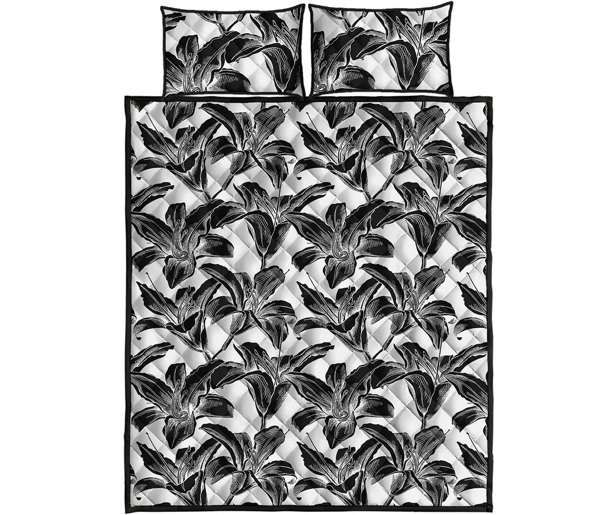 White And Black Lily Pattern Print Quilt Bed Set