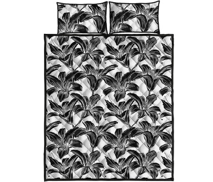 White And Black Lily Pattern Print Quilt Bed Set