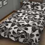 White And Black Lily Pattern Print Quilt Bed Set