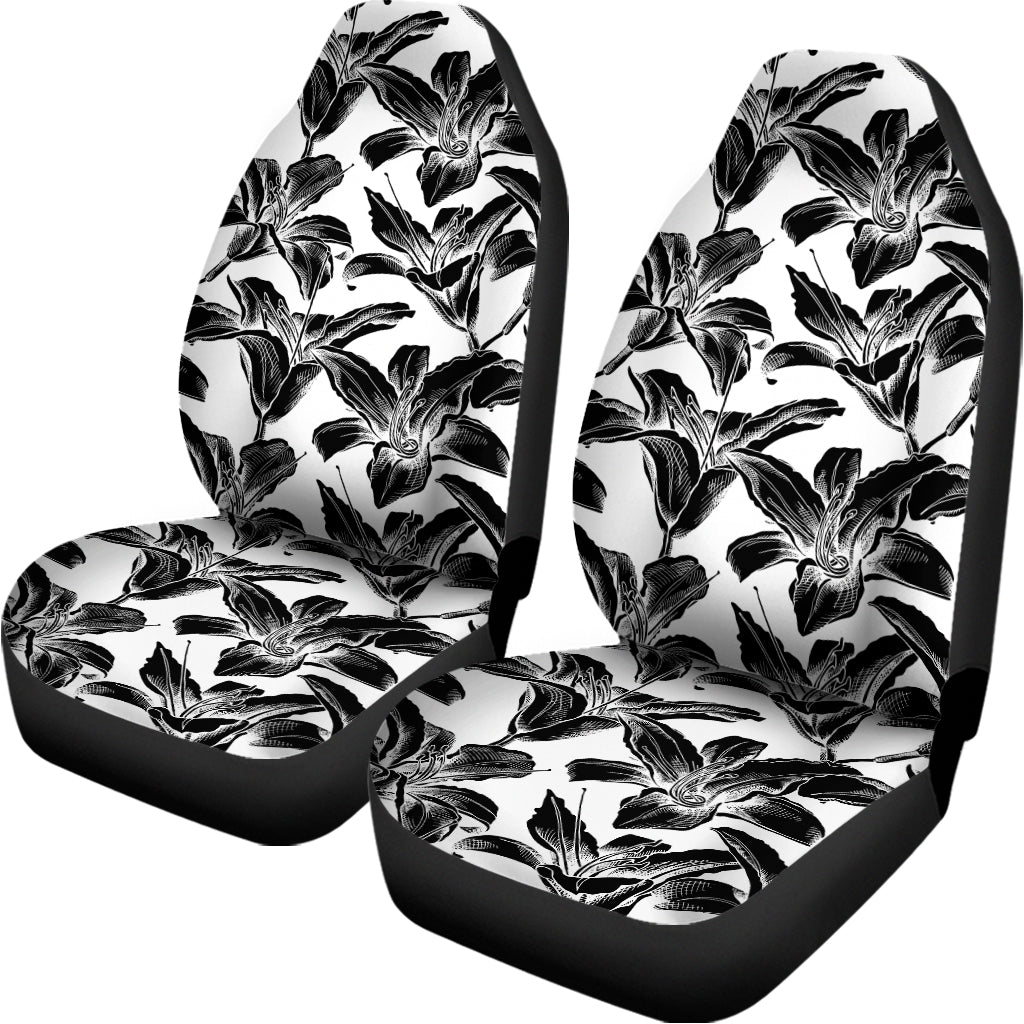 White And Black Lily Pattern Print Universal Fit Car Seat Covers