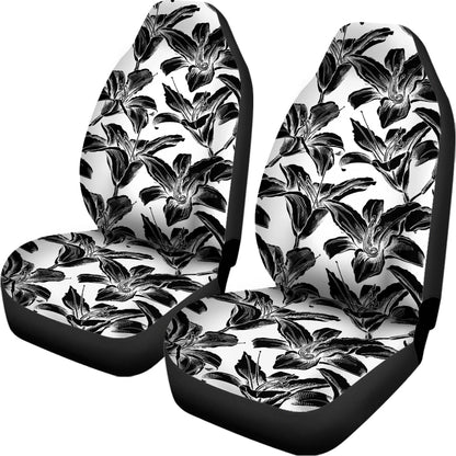 White And Black Lily Pattern Print Universal Fit Car Seat Covers