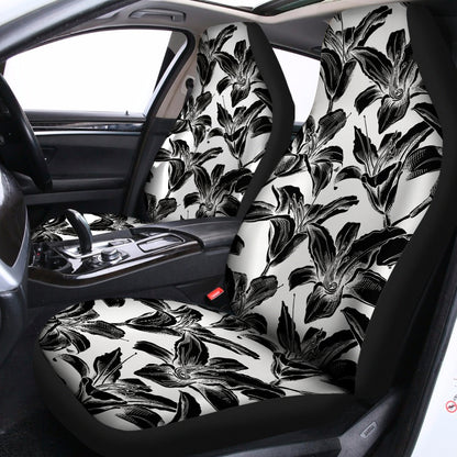 White And Black Lily Pattern Print Universal Fit Car Seat Covers