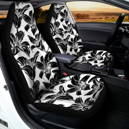 White And Black Lily Pattern Print Universal Fit Car Seat Covers