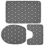 White And Black Lotus Pattern Print 3 Piece Bath Mat Set