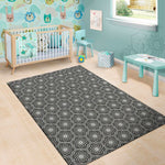 White And Black Lotus Pattern Print Area Rug