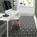 White And Black Lotus Pattern Print Area Rug