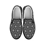 White And Black Lotus Pattern Print Black Slip On Shoes