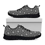 White And Black Lotus Pattern Print Black Sneakers