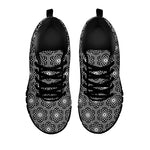 White And Black Lotus Pattern Print Black Sneakers