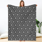 White And Black Lotus Pattern Print Blanket
