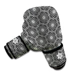 White And Black Lotus Pattern Print Boxing Gloves