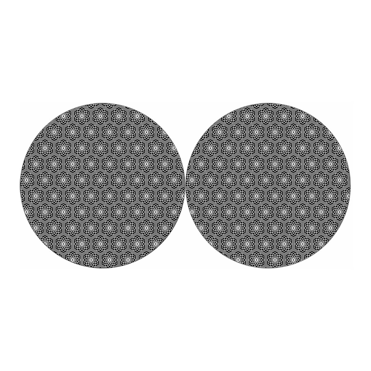 White And Black Lotus Pattern Print Car Coasters